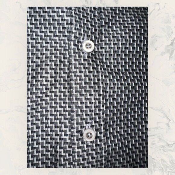 Robert Graham Black White Long Sleeve Flip Cuff Button Up Dress Shirt Medium - Picture 5 of 8